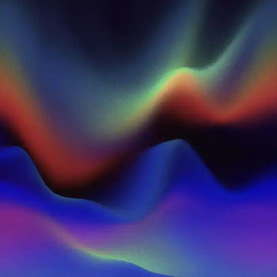 Abstract digital artwork showing fluid wave-like gradients in deep blue, teal, purple and green tones