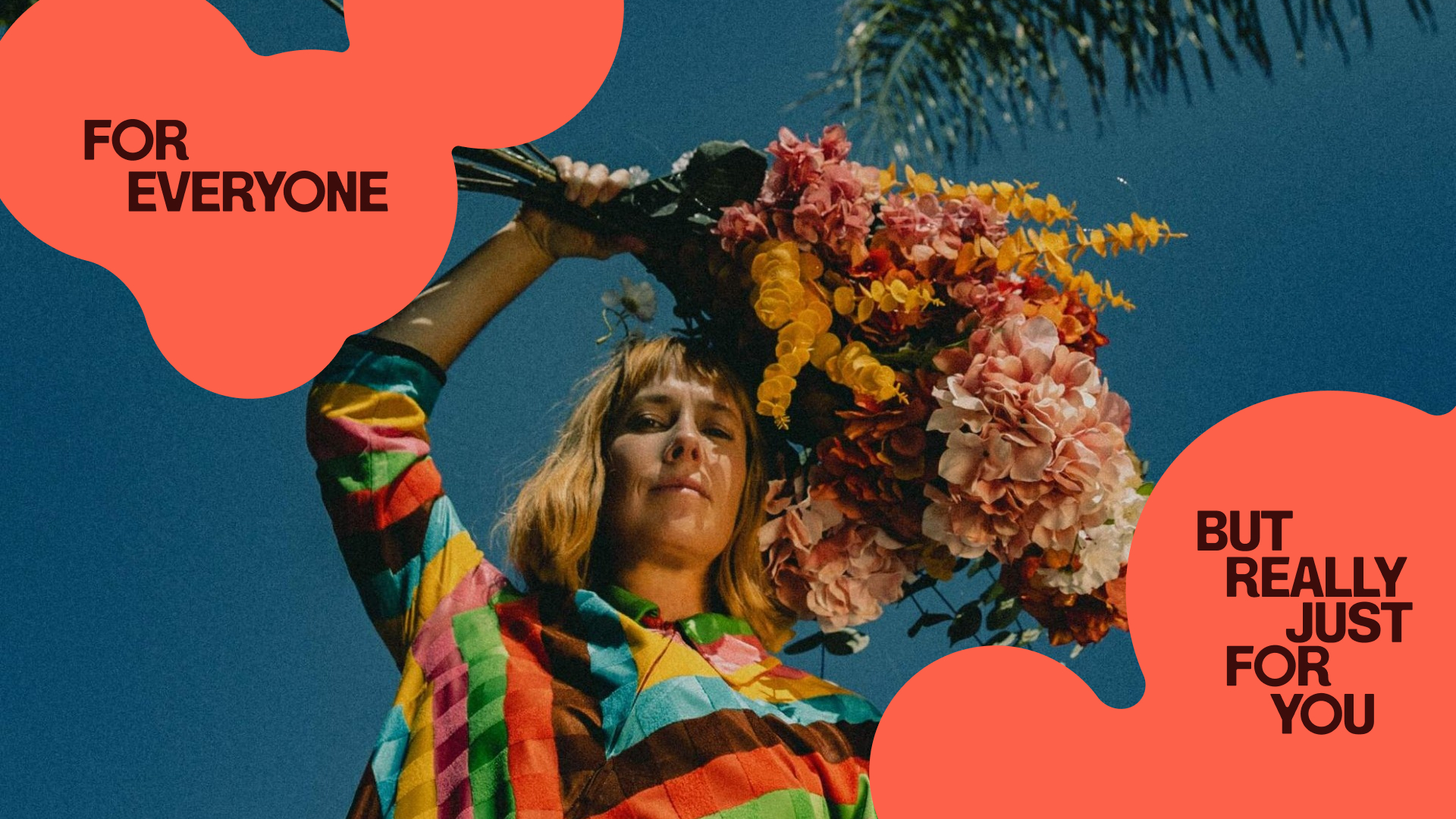 WFAC homepage visual — 'For Everyone, But Really Just For You' with a woman holding vibrant flowers